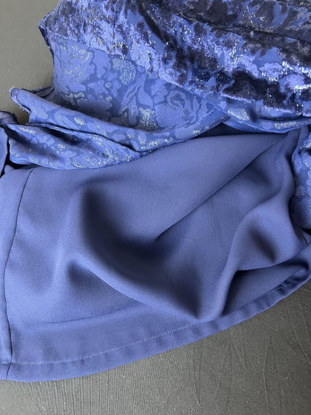 Burnt Velvet Maxi Dress 10 Blue Metallic Formal Flow Narrow Waist Evening Gown - Picture 11 of 11